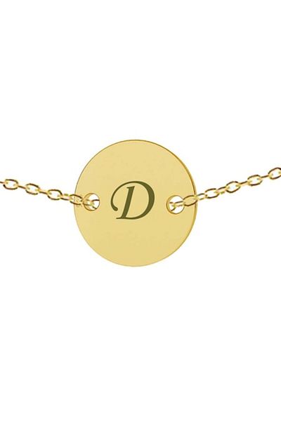 dalimag Lant argint 925 placat cu aur de 24k, 50 cm, banut gravat litera D