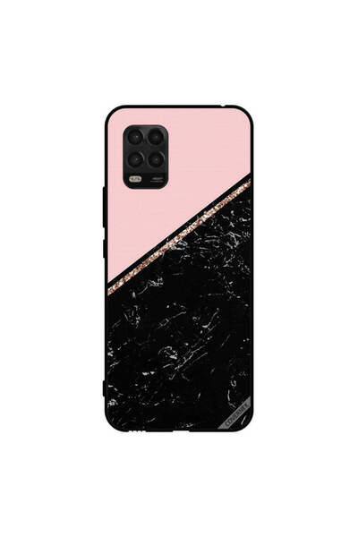 Covernex غطاء حماية لهاتف شاومي مي 10 لايت 5G، رخامي أسود وشريط ذهبي