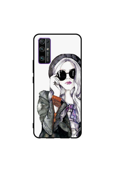 Covernex غطاء حماية لهاتف Honor 30 أسود من الزجاج المقوى بنمط فتاة لطيفة