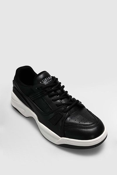Lufian Genuine Leather Lace-Up Casual Sneaker Black-White Shoes