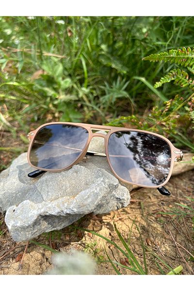 Ferrucci Transparent Bronze Matte Framed Gold Gold Metal Detailed Police Model Unisex Sunglasses