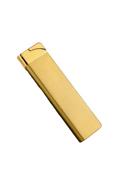 dalimag Bricheta cu Flacara Verde, Model Slim de Metal, Antivant, Reincarcabil, 8 cm, Auriu
