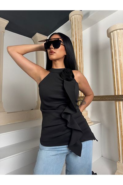 1Moda1Tarz Top Imported Lined Scuba Fabric Rose and Shawl Detail Blouse Bottom Imported Denim Side Rose Detail Special Design Suit