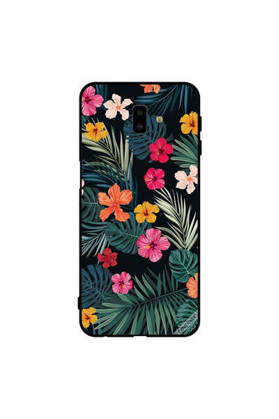 Covernex غطاء حماية لهاتف سامسونج جالاكسي J6+ - زهور متعددة الألوان وريش أخضر...