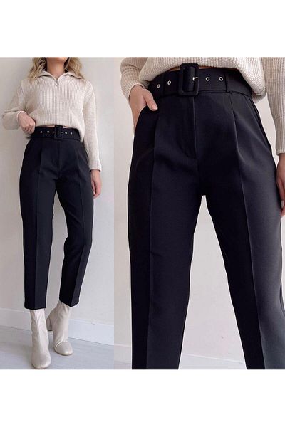 modayaselam Belted Fabric Trousers