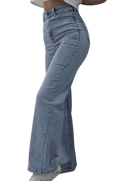 byhaziran butik Kery Women's Snow Wash High Waist Stretchy Wide Leg Jeans