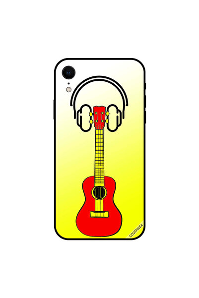 Covernex غطاء حماية لجهاز iPhone XR بتصميم جيتار أحمر وأصفر مع سماعة رأس