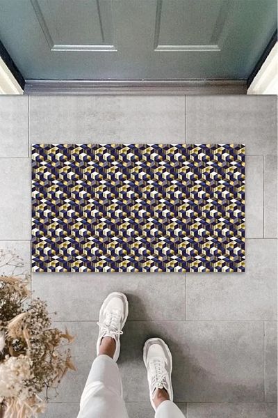 Mu Art Ahşap Digital Printing Multicolor Digital Cube Door Mat K-3198