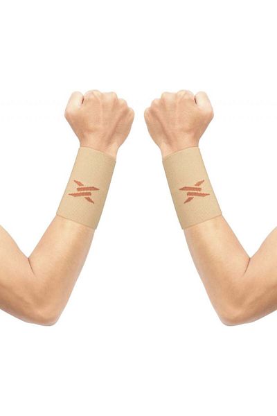 Thx4COPPER Set of 2 Thx4COPPER wrist compression sleeves, beige, copper infused fabric, S