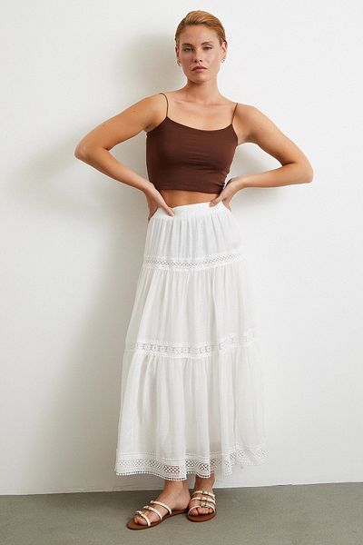 Never more Lacy Maxi Skirt White