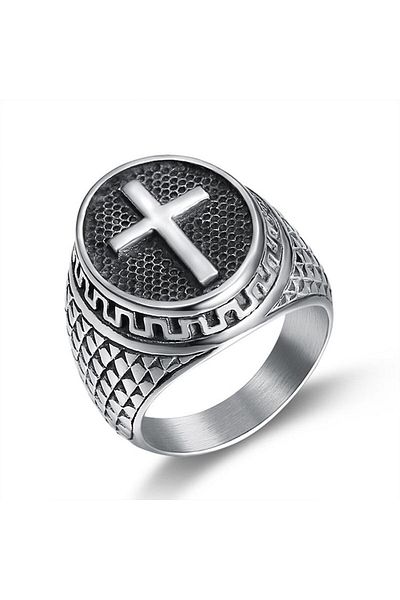 JustZEN Men's Ring, JustZEN®, Gothic Cross, Stainless Steel, Size 9, 59 mm circumference, 22.7g, Silver, Ro