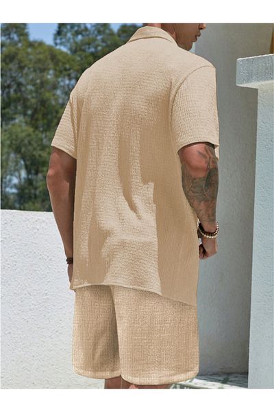 COHERENT Men's Colorful Special Production Spacious Oversize Wrinkle Fabric Shorts Short Sleeve Shirt Jogger Suit