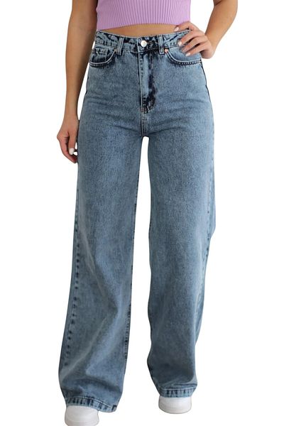 byhaziran butik Mihaela Young Girl Light Blue Snow Wash High Waist Lycra Casual 90's Loose Leg Denim Pants