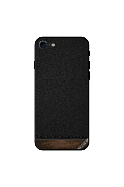 Covernex غطاء حماية لجهاز iPhone 8 مصنوع من الجلد الأسود والخشب في الأسفل