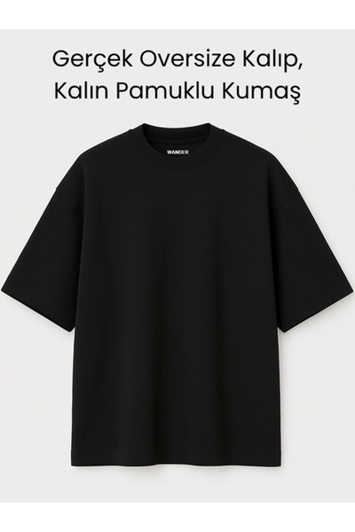 WANDER TAPESTRY Gercek Oversize Düz ve Baskısız Kalın Kumaşlı Sonbahar Kışlık Tişört %100 Pamuklu T-Shirt