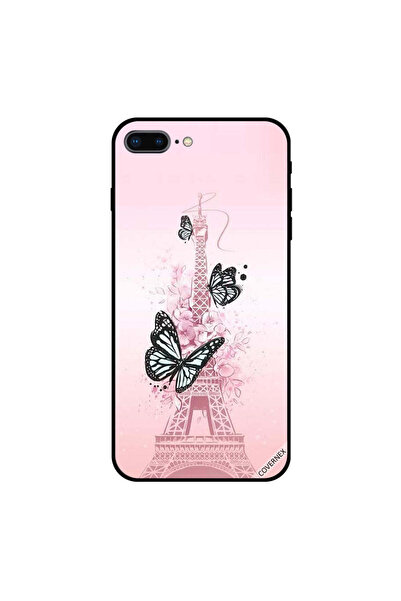 Covernex غطاء حماية لجهاز iPhone 8 Plus برسومات فراشات سوداء على برج إيفيل