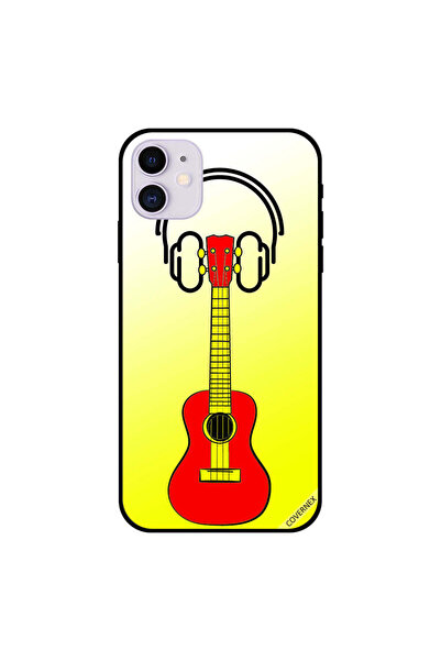 Covernex غطاء حماية لجهاز iPhone 11 بتصميم جيتار أحمر وأصفر مع سماعة رأس