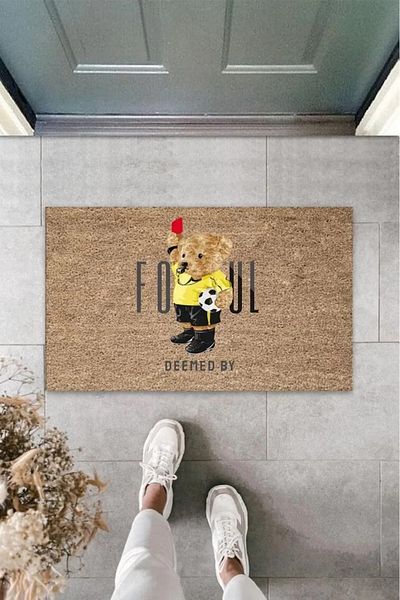 Mu Art Ahşap Beige Door Mat Referee Teddy Bear Pattern K-3344
