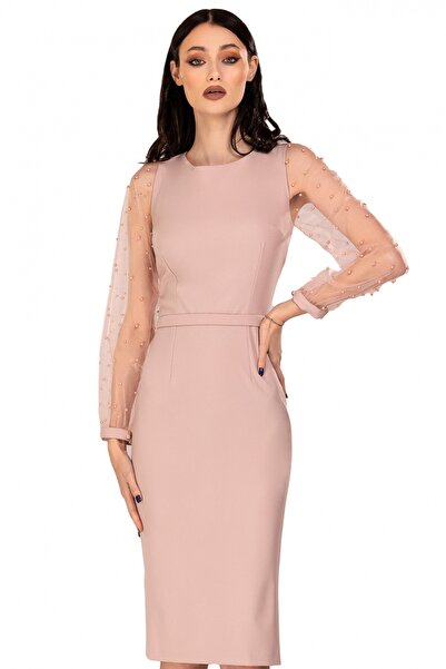 Atmosphere Fashion Rochie roz trei sferturi cu mâneci din tul