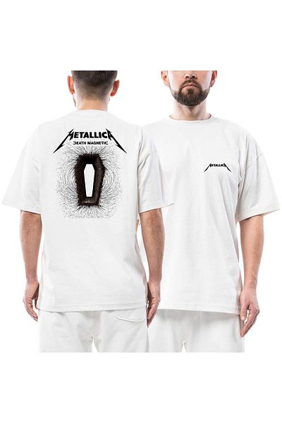 Z zepplin Μπλουζάκι Metallica Death Magnetic Albums μπροστινό πίσω με στάμπα λευκό oversize