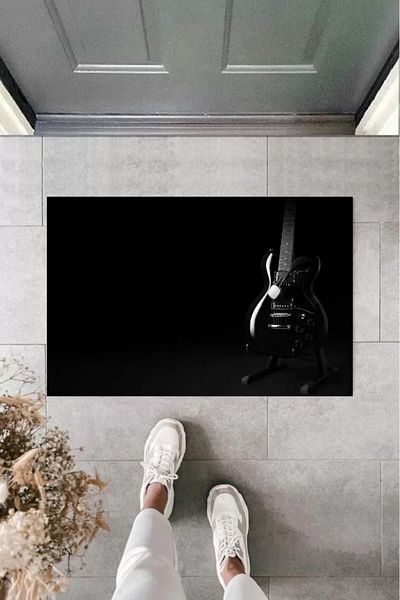 Mu Art Ahşap Digital Electric Guitar Black Door Mat Outdoor Door Mat K-2117