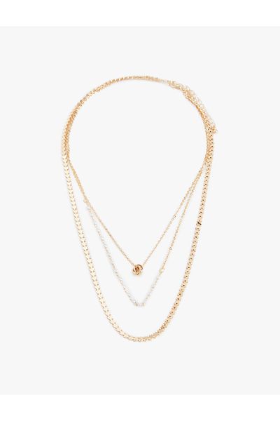 Koton Multi Chain Detailed Pearl Decorated Steel Necklace