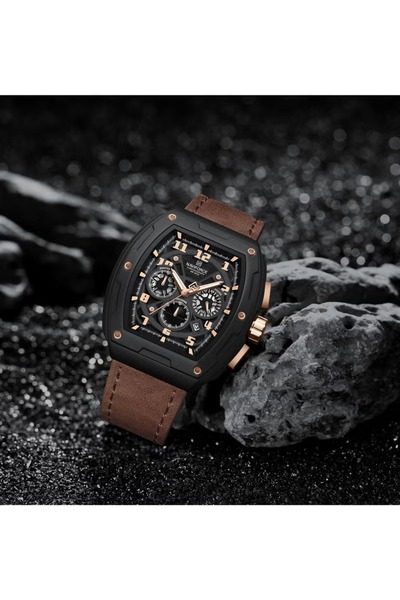 Naviforce Luxury Chronograph Wrist Watch for Men with Leather Strap Water Resistant Multi-Function Timepiece