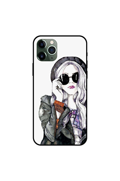 Covernex غطاء حماية لهاتف iPhone 11 Pro Max أسود من الزجاج بتصميم فتاة لطيفة