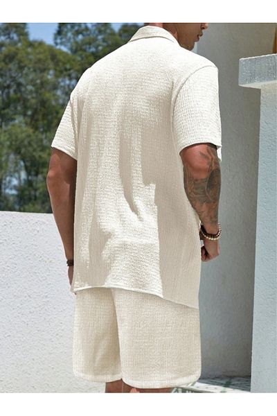 COHERENT Men's Colorful Special Production Spacious Oversize Wrinkle Fabric Shorts Short Sleeve Shirt Jogger Suit
