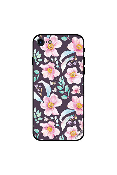 Covernex غطاء حماية لجهاز iPhone 7 بطبعة زهور وردية وريش أخضر فاتح