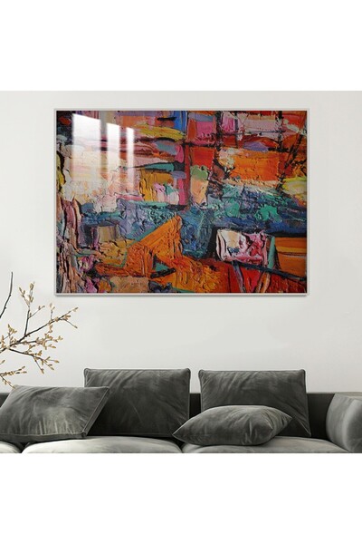 Marktna لوحة جدارية خشبية فاخرة بتصميم الفن التشكيلي مع برواز فضي و طبقة من ا...