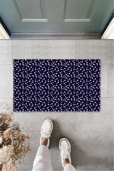 Mu Art Ahşap Navy Blue Door Mat Multiple Daisy Pattern K-3222
