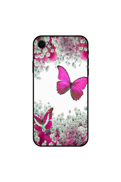 Covernex غطاء حماية iPhone XR بتصميم فراشة وردية داكنة وزهور بيضاء