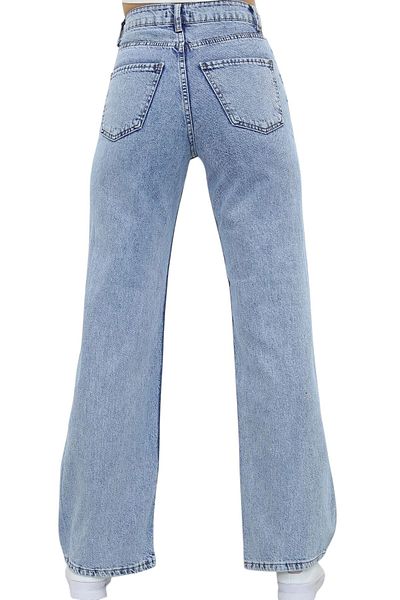 byhaziran butik Asmine Women's Blue Snow Washed High Waist Stretchy Denim Fabric Loose Leg Jeans