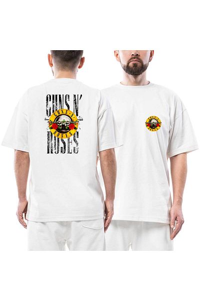 Z zepplin Μπλουζάκι Guns N Roses Old Style Μπροστινό Πίσω Τυπωμένο Λευκό Oversize