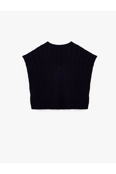 Koton Sleeveless V-Neck Teddy Bear Detailed Hair Knitted Oversize Sweater