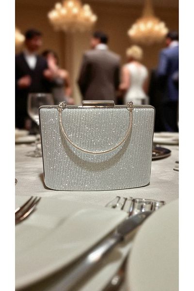 Butik Beyabags Chupra Glitter Silver Evening Dress Bag