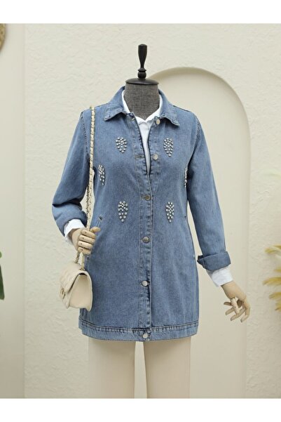 ALPACO Jachetă din denim cu cu pietre aplicate nasturi -Albastru gheață -COLECȚIE