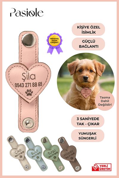 pasiole Leather Dog Tag, Leather Dog Name Tag, Dog Cat Collar, Dog Locket
