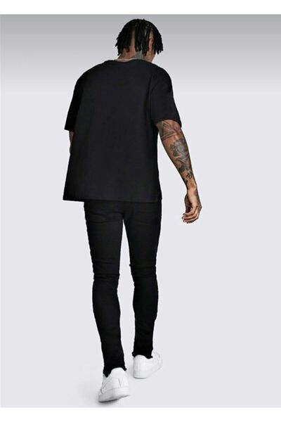 khufu Oversize Fit Βαμβακερό Μαύρο Ανδρικό μπλουζάκι με στάμπα Casual Fit Unisex