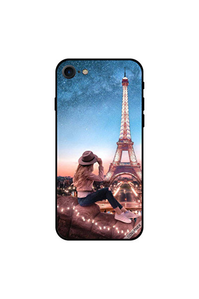 Covernex غطاء حماية لجهاز iPhone 7 بني بطبعة فتاة القبعة وبرج إيفيل