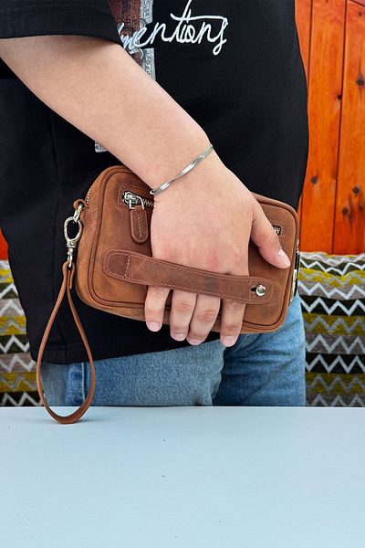 LETERRA Genuine Leather Premium Shiferi Hand Bag with Multi-Section Hand Handle and Wrist Strap
