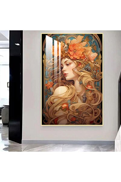 SND Wooden wall plaque of a woman with a golden frame and a clear acrylic layer