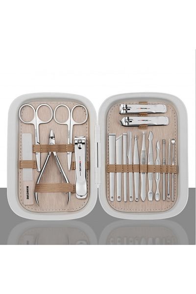 gaman Professional 18 Piece White Manicure Pedicure Care Set - at Home, Travel or Office