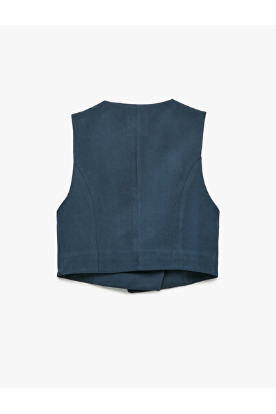 Koton Modal Kumaş Asimetrik Kesim Düğmeli Kruvaze Crop Yelek