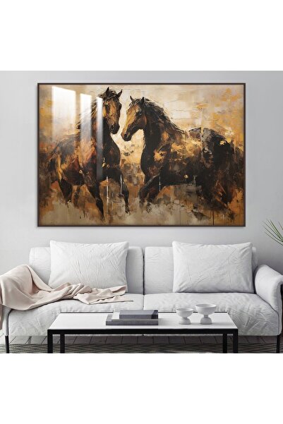 SND Luxury wooden wall plaque with a horse design, with a brown frame and a c...