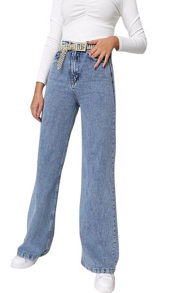 byhaziran butik Lia Young Girl Blue Wash High Waist Lycra Loose Wide Leg Jeans