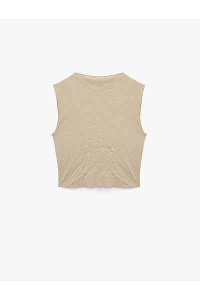 Koton Slim Fit Sleeveless Stand Collar Crop Tank Top
