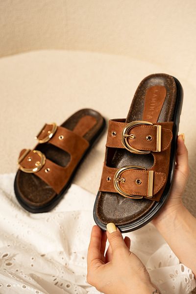 LAMİNTA Дамски чехли с детайли и златиста катарама Craft