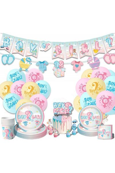 Fukmory party tableware set, pink/blue, paper/latex, 102 pieces